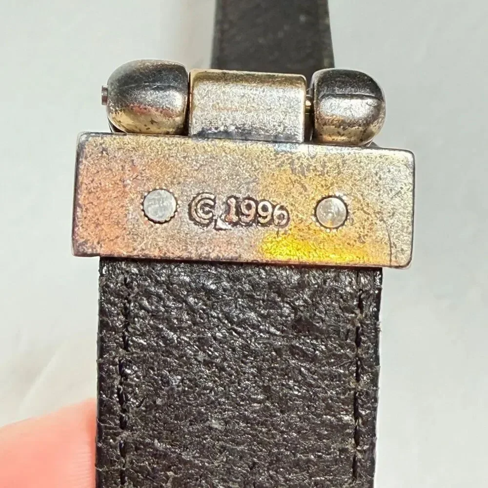 Vintage Talbots Black Leather Belt Silver Tone Knot Buckle Large 1996 Western